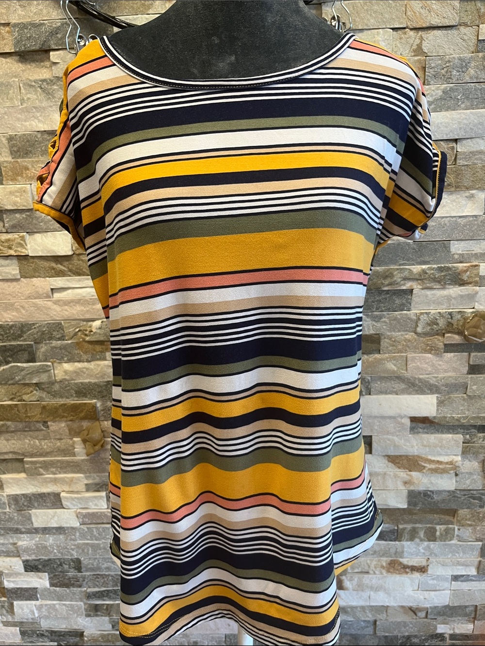 Wishful Park Striped Short-Sleeve Top in Yellow, Navy & Pink